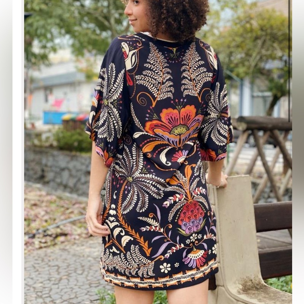 Farm Rio NWT Vestido Floral Shirt Dress Kimono Sleeve Size XL - Picture 7 of 12